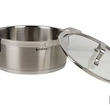 Pack de cacerola (4,3 litros) con tapa y cazo (1 litro) de acero inoxidable, sartén de inducción Ø20 cm