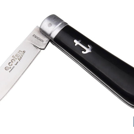 Navaja marinera | Medida de 8 cm de hoja | Punta de espada | Hoja de Acero Inox | Mango de Polioximetileno | Color Negro