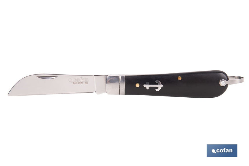 Navaja marinera | Medida de 8 cm de hoja | Pico de Loro | Hoja de Acero Inox | Mango de Polioximetileno | Color Negro