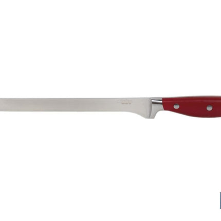 Cuchillo Jamonero y Salmonero con forjado francés | En Color Rojo | Medida de la hoja de 25 cm
