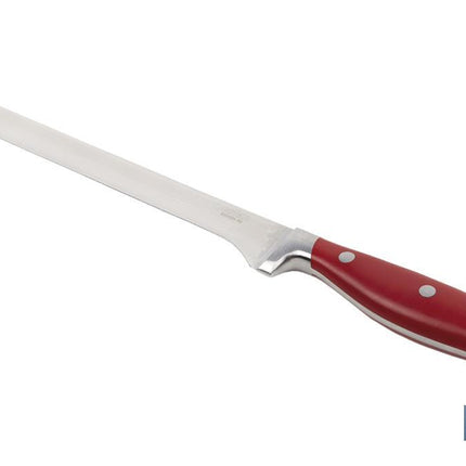 Cuchillo Jamonero y Salmonero con forjado francés | En Color Rojo | Medida de la hoja de 25 cm