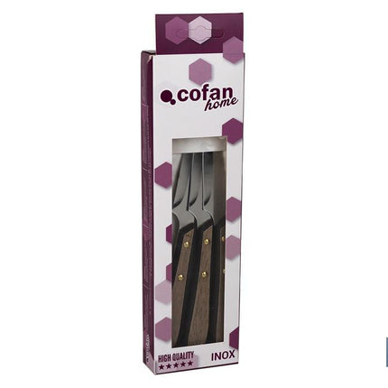Pack de 3 Cuchillos Chuleteros | Hoja Filo Recto de 10 cm | Mango con efecto madera de Nogal