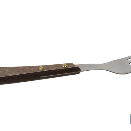 Pack de 3 tenedores chuleteros o de mesa | Con 4 púas | Mango con efecto madera de Nogal