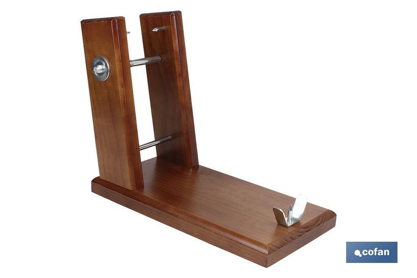 Soporte jamonero de madera con husillo de acero | Modelo Teruel | Medidas 40.5 x 20.5 x 12.6 cm | Peso 2,89 kg
