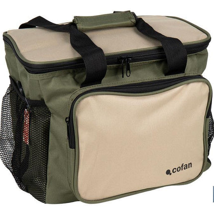 Nevera portátil porta alimentos | Bolsa isotérmica con correa ajustable | Color: verde y beige | Medidas: 35 x 25 x 27,5 cm