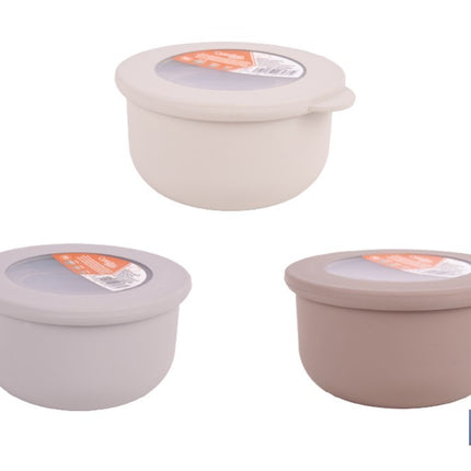 Set de 3 recipientes redondos con tapa | Capacidad: 100 ml, 250 ml, 500 ml | Material: PP + TPE | Colores aleatorios gris, marrón o blanco