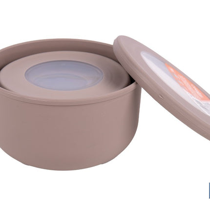 Set de 3 recipientes redondos con tapa | Capacidad: 100 ml, 250 ml, 500 ml | Material: PP + TPE | Colores aleatorios gris, marrón o blanco