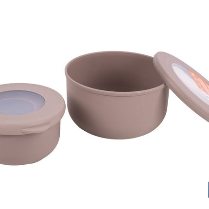 Set de 3 recipientes redondos con tapa | Capacidad: 100 ml, 250 ml, 500 ml | Material: PP + TPE | Colores aleatorios gris, marrón o blanco