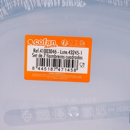 Set de 7 fiambreras cuadradas apilables con tapa hermética | Recipientes de 220 ml a 3600 ml | Aptas para microondas y congelador