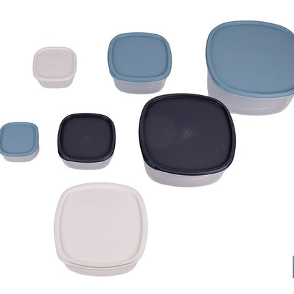 Set de 7 fiambreras cuadradas apilables con tapa hermética | Recipientes de 220 ml a 3600 ml | Aptas para microondas y congelador