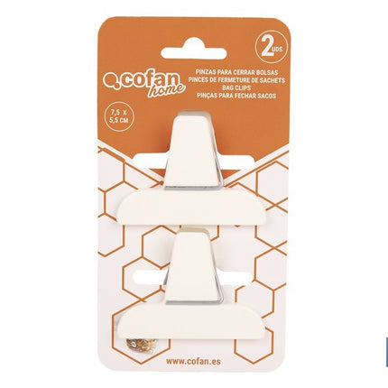Pack de 2 pinzas para cerrar bolsas de alimentos | Color: beige