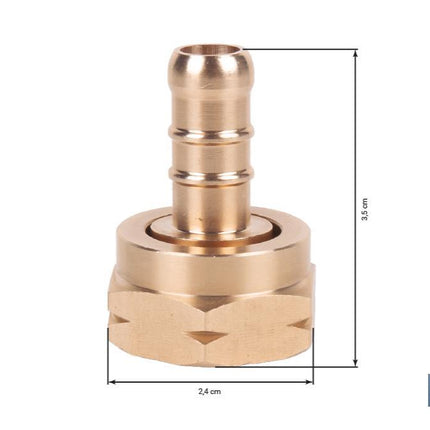 Racord para tubería de gas | Adecuado para regulador de gas 41003096 | Rosca izquierda 21,8 mm | Material: Latón | Medidas: 2,4 cm largo x 3,5 cm alto