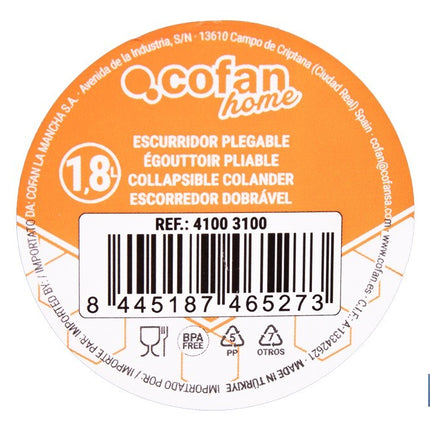 Escurridor plegable con asas y capacidad para 1,8 litros | Color: verde | Ahorro de espacio | Ideal para frutas, verduras y pasta