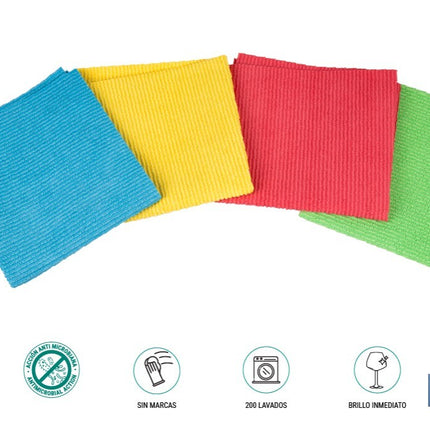Pack de 4 bayetas de microfibra antibacterianas | Alta calidad y versatilidad | Máxima absorción | Medidas: 38 x 35 cm
