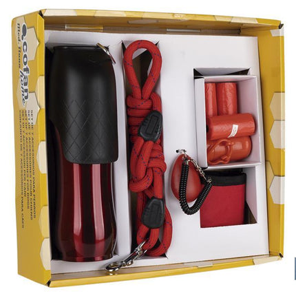 Pack de accesorios de paseo, correa extensible y peine de doble cara | Incluye clicker de entrenamiento, botella de 750, luz de seguridad
