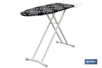 Tabla de planchar en color negro con flores blancas | Medida plegada: 161 cm x 44,5 cm x 10 cm