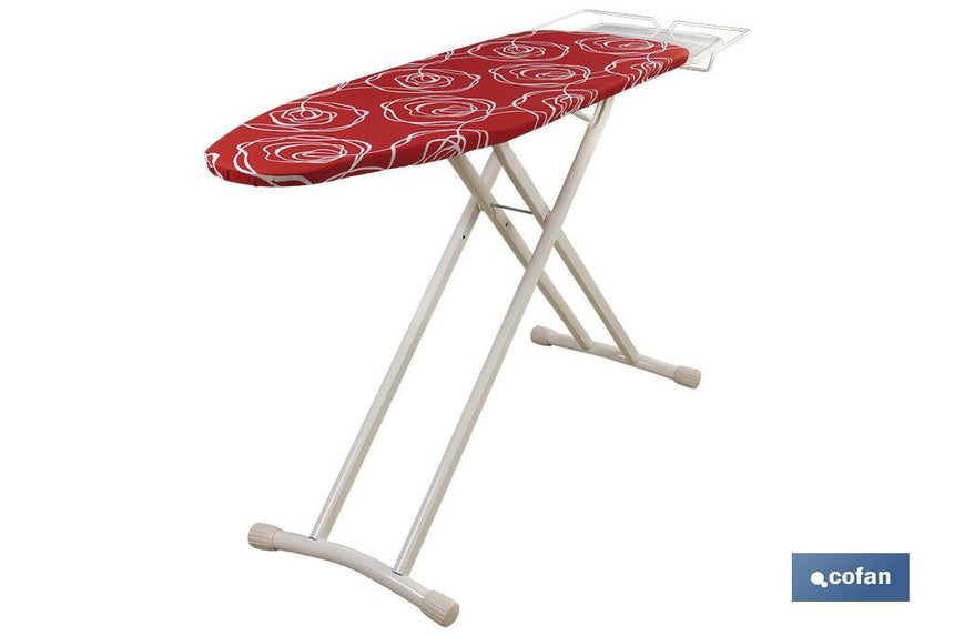 Tabla de planchar en color rojo con flores blancas | Medida plegada: 161 cm x 44,5 cm x 10 cm