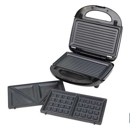 Sandwichera multiusos | Placas intercambiables para grill, gofres y sándwiches | Revestimiento antiadherente | Potencia: 750 W