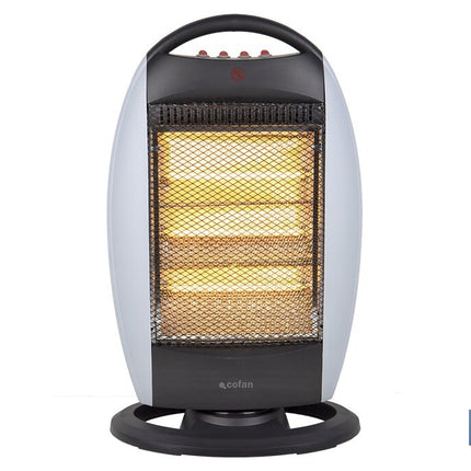 Estufa halógena oscilante con tres niveles de potencia | Emisión instantánea de calor con tres barras halógenas | Sistema de seguridad antivuelco