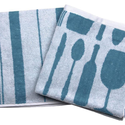 Pack de 2 paños de cocina | Medida 50 x 50 cm | Color azul con estampado | Modelo Malbec