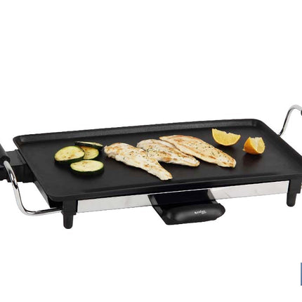 Plancha Asadora Eléctrica | Placa de aluminio antiadherente | Potencia de 2000 W | Medidas: 45 x 25 x 7 cm