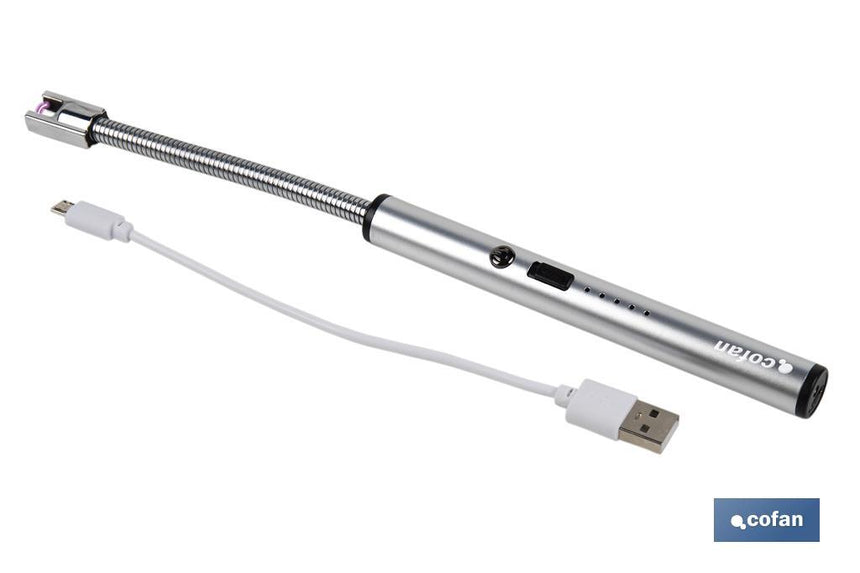 Encendedor eléctrico | Encendedor USB recargable | Mechero con arco de plasma | Cuello flexible | Indicador de batería | Medidas: 26 x 1,5 cm