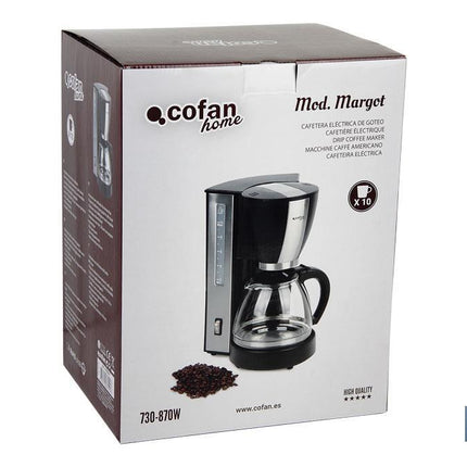 Cafetera Eléctrica por Goteo | Modelo Margot | Potencia 870W | Capacidad 10 Tazas | Capacidad 1,25 L | Diseño Fino y Elegante