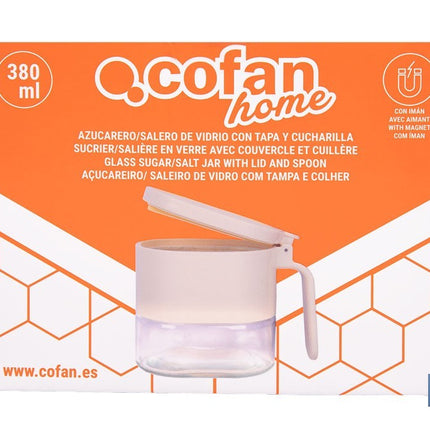 Azucarero o salero de vidrio 380 ml con tapa | Cucharilla incluida | Adecuada para azúcar, sal, café, especias