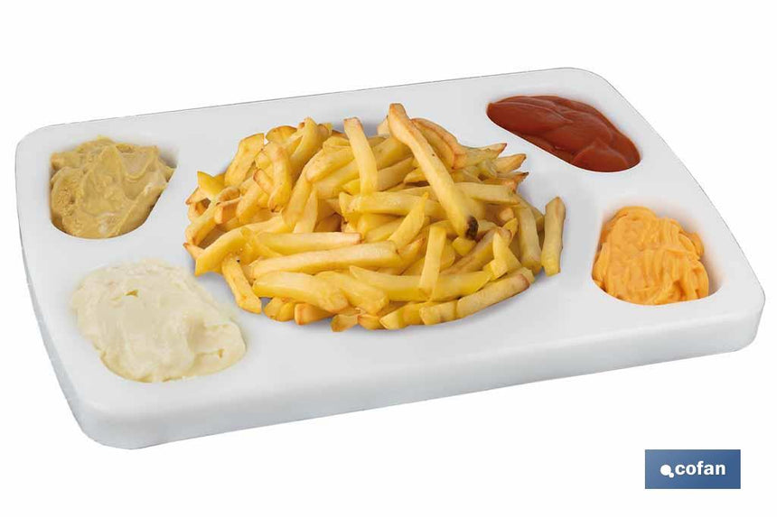 Tabla Salsera para 5 Salsas | Medida 30 x 20 x 1,5 cm | Color Blanco
