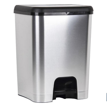 Cubo de basura con pedal Class metalizado | Con capacidad para 26 litros | Color gris y negro