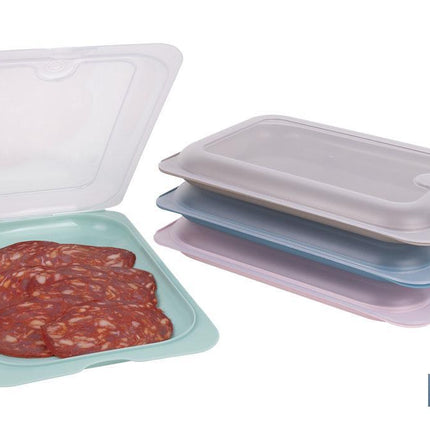 Pack de 4 fiambreras portaembutidos apilables | Tapa transparente | Conservación de alimentos | Medidas: 25 x 17 x 3 cm
