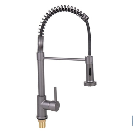 Grifo de cocina monomando con rociador | Caño giratorio 360° | Cuerpo de latón | Medidas: ø5 x 48 x 22 cm | Disponible en gris antracita metalizado