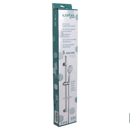 Kit de Ducha con Barra Deslizante | 3 Piezas | 5 Funciones en color blanco | Fabricado en ABS Cromado