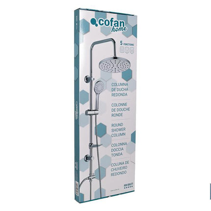 Columna de Ducha Redonda | Con 5 Funciones | Mango + Flexo + Barra Deslizante + Rociador + Jabonera | Fabricado en ABS Cromado