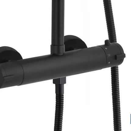 Columna de Ducha Extensible con Grifo Termostático | Grifería con acabado Negro Mate