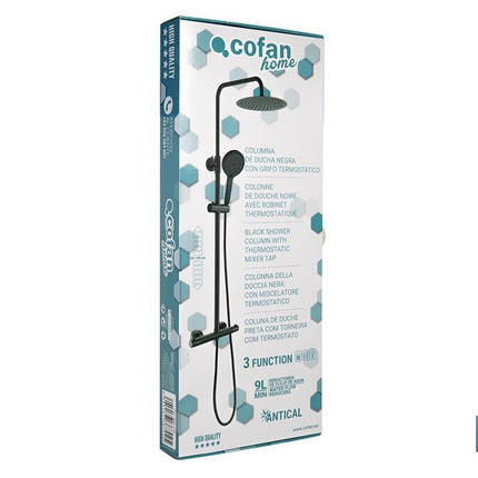 Columna de Ducha Extensible con Grifo Termostático | Grifería con acabado Negro Mate