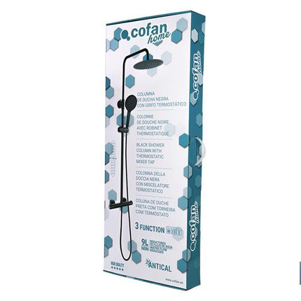 Columna de Ducha Extensible con Grifo Termostático | Grifería con acabado Negro Mate