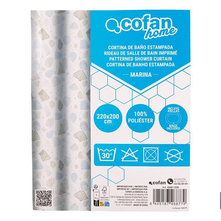 Cortina de baño impermeable con motivos marinos para ducha | Secado rápido, lavable, incluye anillas | Medidas: 220 x 200 cm