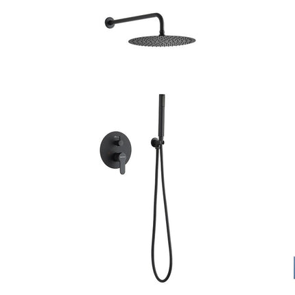 Conjunto de ducha empotrada con diseño redondo y acabado en negro mate | Ducha monomando 2 vías | Instalación en la pared | Rociador con 2 funciones