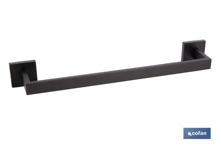 Toallero de baño negro mate | Material: acero inoxidable | Diseño cuadrado | Kit de fijación incluido | Medidas: 45 x 8 x 5,5 cm