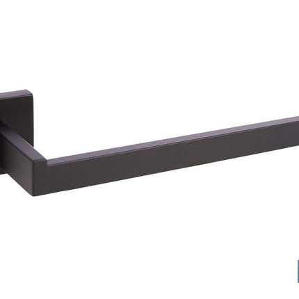 Toallero de baño negro mate | Material: acero inoxidable | Diseño cuadrado | Kit de fijación incluido | Medidas: 27 x 8 x 5,5 cm