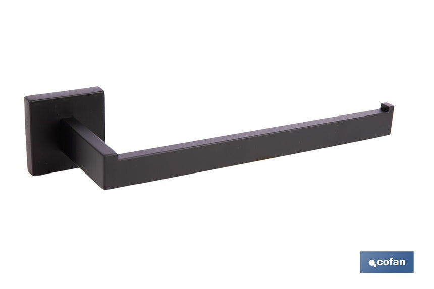 Toallero de baño negro mate | Material: acero inoxidable | Diseño cuadrado | Kit de fijación incluido | Medidas: 27 x 8 x 5,5 cm