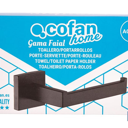 Portarrollos negro mate | Material: acero inoxidable | Diseño cuadrado | Kit de fijación incluido | Medidas: 16 x 8 x 5,5 cm