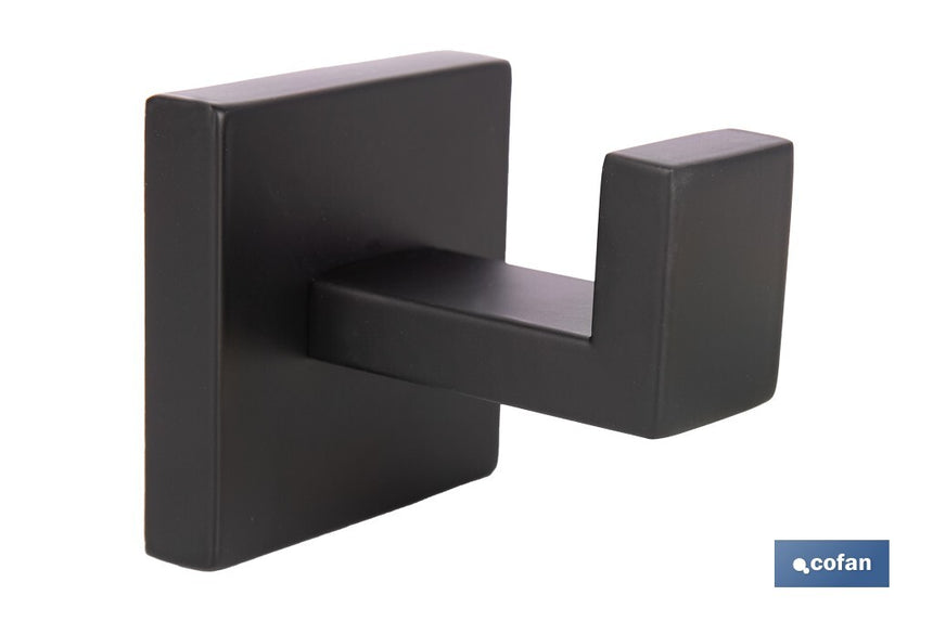 Percha negra mate | Material: acero inoxidable | Diseño cuadrado | Kit de fijación incluido | Medidas: 5,5 x 6 x 5,5 cm