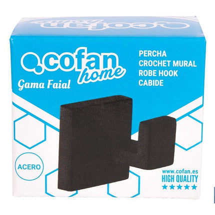 Percha negra mate | Material: acero inoxidable | Diseño cuadrado | Kit de fijación incluido | Medidas: 5,5 x 6 x 5,5 cm