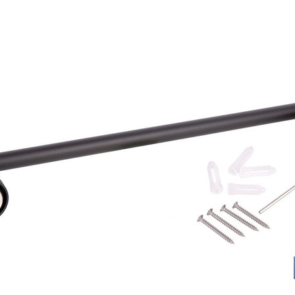 Toallero negro mate | Material: acero inoxidable | Diseño redondo | Kit de fijación incluido | Medidas: 45 x 8 x 5 cm