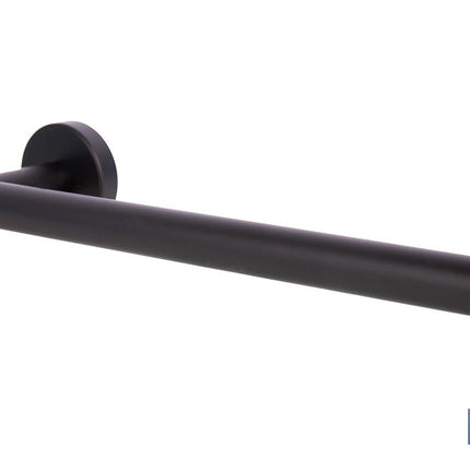 Toallero negro mate | Material: acero inoxidable | Diseño redondo | Kit de fijación incluido | Medidas: 28 x 8 x 5 cm