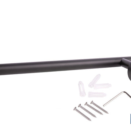 Toallero negro mate | Material: acero inoxidable | Diseño redondo | Kit de fijación incluido | Medidas: 28 x 8 x 5 cm