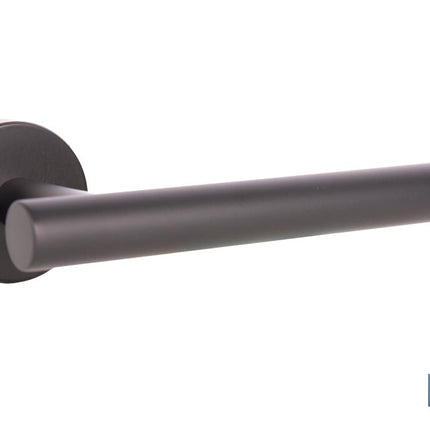Portarrollos negro mate | Material: acero inoxidable | Diseño redondo | Kit de fijación incluido | Medidas: 16,5 x 8 x 5 cm
