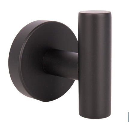 Percha negra mate | Material: acero inoxidable | Diseño redondo | Kit de fijación incluido | Medidas: 5 x 5 x 6 cm